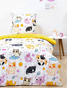 "Василек" Комплект постельного белья "Котики" 1,5сп, 70х70см, поплин
