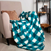 Плед " London. Клетка" 170х200см, цв.бирюзовый, флис