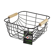 Корзина металлическая с деревянными ручками 20х20х10см, цв.черный