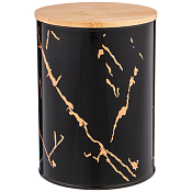 "Мрамор" Банка для сыпучих продуктов с бамбуковой крышкой 7х9,5см цв.черный