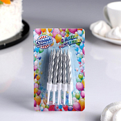 Свечи для торта "Спираль" 10шт, цв.металлик