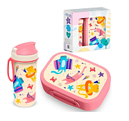 Набор "Котики": ланч-бокс 0,98л и бутылка 0,4л, цв.розовый