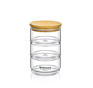 WILMAX Thermo Glass Банка для хранения 3-х ярусная, с деревянной крышкой 12х20см
