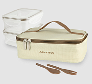 "Арктика" Термосумка с 2 контейнерами и приборами, 2л, цв.бежевый