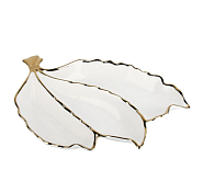 "Маршмеллоу" Менажница 3 секции "Листок" с золотой отводкой 30,5х20,5х4см