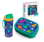 Набор "Динозаврики": ланч-бокс 0,98л и бутылка 0,4л, цв.зеленый