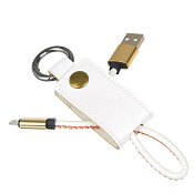 "FORZA" Шнур-брелок для зарядки micro USB 1A в кожаной оплетке с кольцом