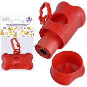 Брелок с пакетами для уборки за животными "Косточка" 8x4x9см, цв.красный