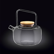 WILMAX Thermo Glass Заварочный чайник с деревянной крышкой ручка вверху  1000мл