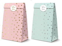Набор подарочных пакетов с наклейками "For you" 18х9х5,5см, 6шт. 2вида