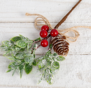 "Зимнее очарование" Ветка декоративная "Шишка с ягодами на ветке" 16см