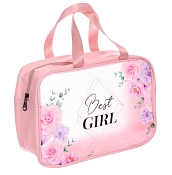 Дорожная косметичка "Best girl" 21х31х12см, цв.розовый