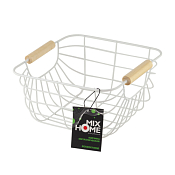 Корзина металлическая с деревянными ручками 20х20х10см, цв.белый