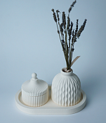 Набор подарочный "Нежность": поднос, вазочка, свеча, цв.белый