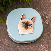 Контейнер для линз "Purebred Cat" 7,5х7,5х2,5см, цв.голубой