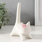 Фигурка "Котик белый с длинным хвостом и розовым цветком" 9,4х5,3х14см