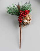 Ветка декоративная "Рябинка с шишкой" 8,5см