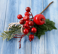 "Зимнее очарование" Ветка декоративная "Яблоко и ягоды" 20см