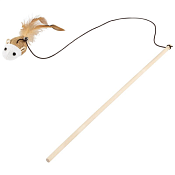 Игрушка-дразнилка на палочке "Мышка" 40см, цв.бежевый