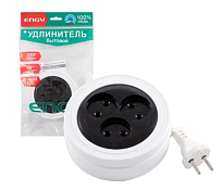 "ENGY" Удлинитель бытовой "Рулетка" 3 гнезда, 3м, б/з, провод ШВВП, цв.белый